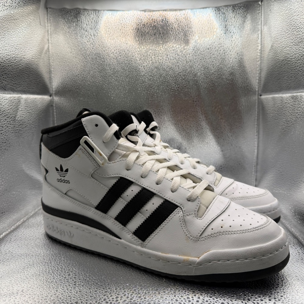 Size 11.5 Adidas Forum Mid Sneakers Mens White Black Good Leather Mid Top FY7939